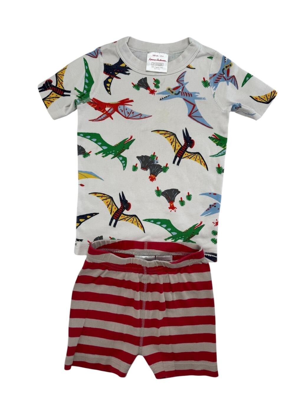HANNA ANDERSSON Pterodactyl Flying Dino Pajama Set Size 4 100 Stripe Bottom